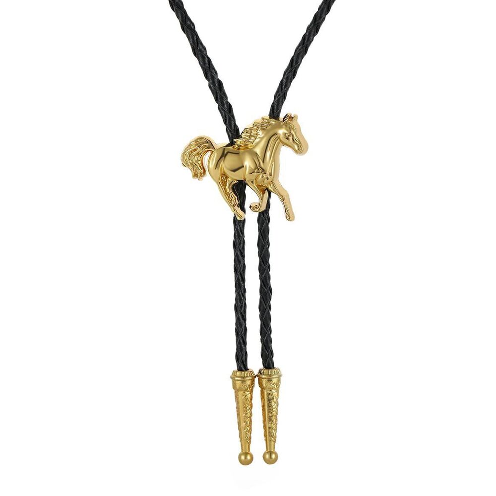 9936 Cowboy Bolo Tie with Horse Pendant Western Rodeo Necktie Vintage